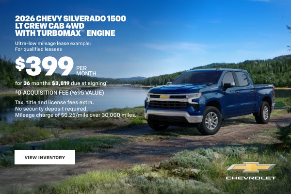 2026 Chevy Silverado 1500 LT Crew Cab 4WD with TurboMax Engine. Ultra-low mileage lease example f...